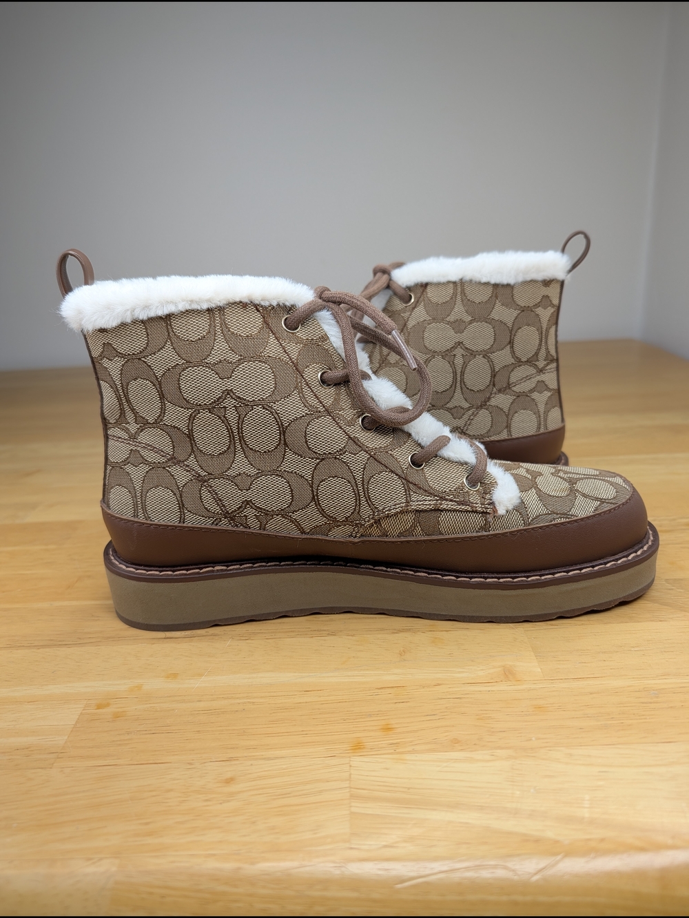 Coach Imani Signature Jacquard Canvas Shearling-Lined Ankle Boots Brown Size 9.5 - Picture 9 of 16